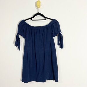 Lulus Al Fresco Evenings Navy Blue Off-the-Shoulder Tie Sleeve Mini Dress